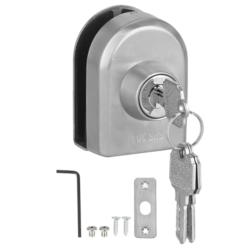 Dioche Schiebetorschloss, Anti-Diebstahl, Anti-Hebel, Edelstahl Rahmenlose Glastürschloss, Silber, für 10-12mm Glas Dioche Schiebetorschloss, Anti-Diebstahl, Anti-Hebel, Edelstahl Rahmenlose Glastürschloss, Silber, für 10-12mm Glas