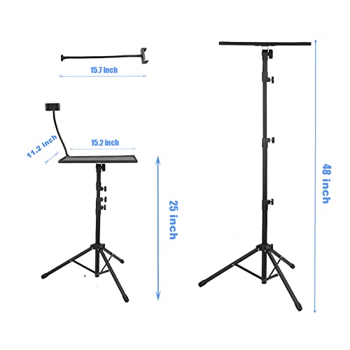 Kereal Laptop Projector Tripod Stand, Universal Portable Floor Holder Mount Stand For Dj Equipment,Office,Stage,Studio,Podium,Adjustable Height 25 To 48 Inch, With Tray And Gooseneck Phone Holder #TOP5