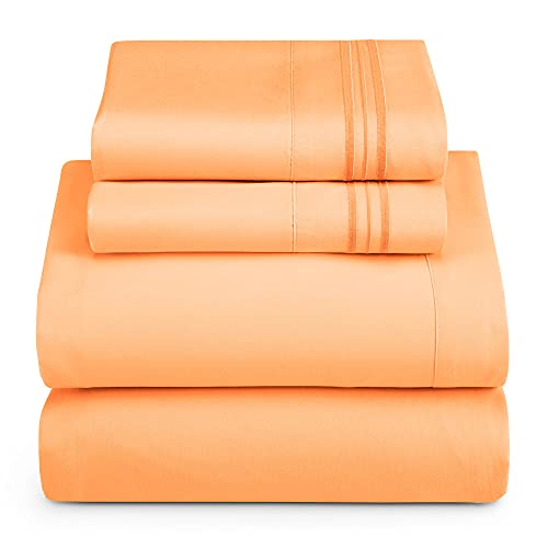 Hearth & Harbor Twin XL Size Sheets - 3 Piece Bed Sheet Set, Hotel Luxury Double Brushed Bed Sheets - Extra Soft Bedding Sheets & Pillowcases, Twin XL, Apricot Orange by Hearth & Harbor - Used condition - US$22.18