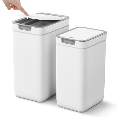 MOPALL 2 Pack Bathroom Trash Can with Lid, 3.6Gal + 2.4Gal...
