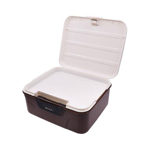 AnRui 2.3 Gallon Portable Safe Box with Lock, Plastic Lockable Storage Container Bin, Password Storage Organizer Locking Box for Car, School, Office, Home and Outdoor (Brown)