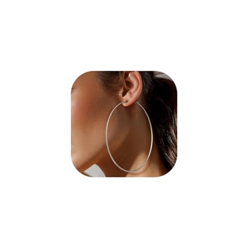 FaithHeart 2mm Thin Hoop Earrings for Women Hypoallergenic Stainless Steel Large Hoop Earrings for Women Big Silver Hoops Lightweight Earring Trendy Jewelry 100mm