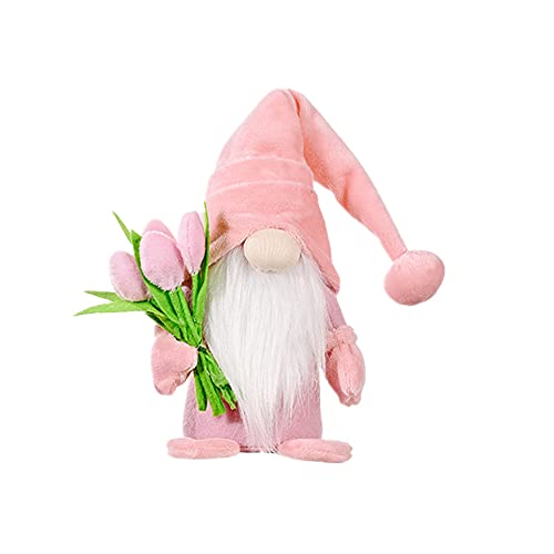 Super Idee Stojący śliczny skrzat z tulipanami, bukiety kwiatów, słodki krasnal, figurka, prezent dla kobiet, mamy, na rocznicę ślubu, przyjaciółki, żony, na Dzień Matki, podziękowanie, wymiary 37 x 8