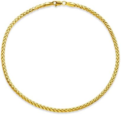 LoveBling 10k Yellow Gold 2.5mm Palm Wheat Chain Anklet with Lobster Lock (10")