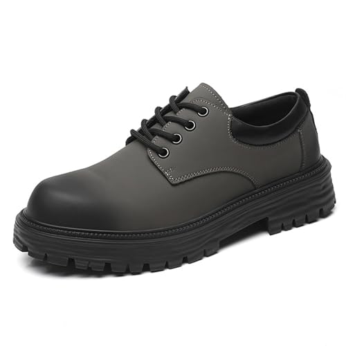 Men's Platform Business Genuine Leather Casual Oxfords,Lug Sole Chunky Heel Lace-up Formal Dress Shoes,Soft Rubber Sole Derby Shoes for Office Work