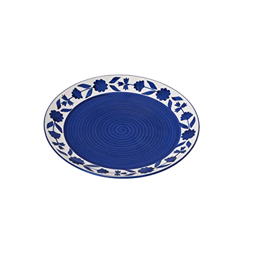 Image of Blossomy /Flowery Hand-Painted Ceramic Dinner Set (9 Pieces, 4 Bowl & 4 Plates and 1 Large Serving Bowl Dishwasher & Microwave Safe)