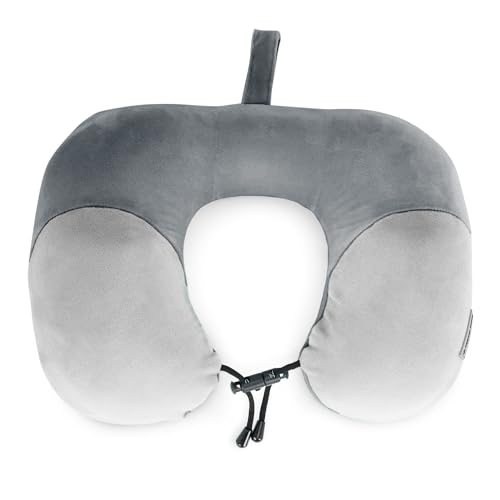 Image of Nasher Miles 100% Pure Memory Foam Travel Neck Pillow, 360 Stable Neck Support with Snap-on Button (Dark Grey and Grey)
