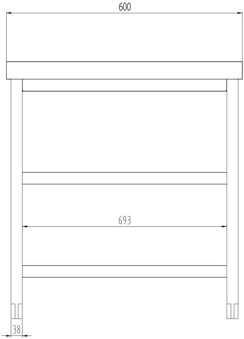 Technical drawing of the GGM Gastro ATK126 work table front view with detailed measurements