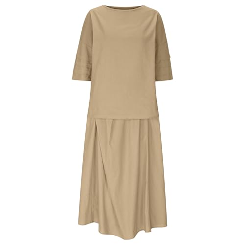 Women’s 2 Piece Cotton Skirt Set 3/4 Tiered Sleeve Top Cotton Line Midi Skirt Solid Comfy Fashion Lounge Outfits4