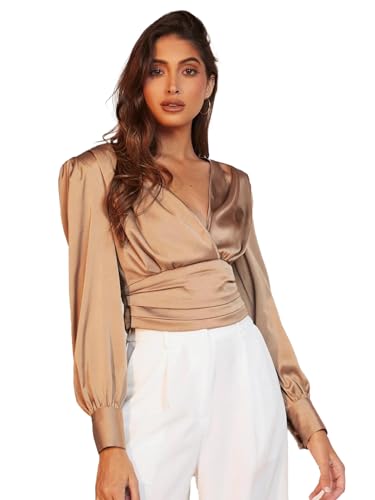 Image of KOTTY Womens Satin Full Sleeves Solid Regular Fit Top