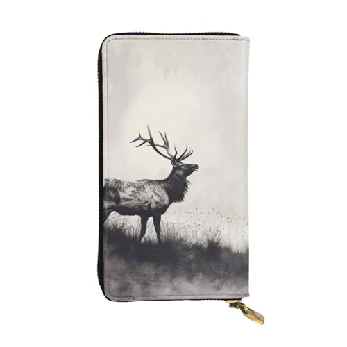 Wild Deer Printed Long Wallet for Women Men Cute PU Leather Wallet with Coin Purse and Credit Card Holder