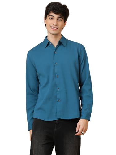 Image of KOTTY Men's Textured Casual Shirt - Long Sleeve||Button-Down Collar||Classic Fit