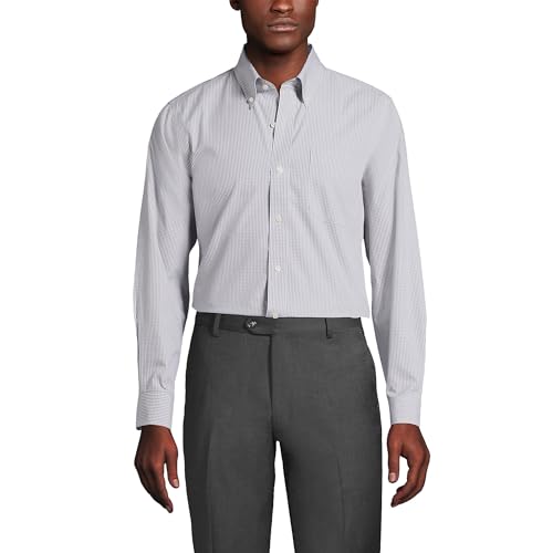Lands' End Men s Solid No Iron Supima Pinpoint Buttondown Collar Ultimate Gray Check Regular 17 33