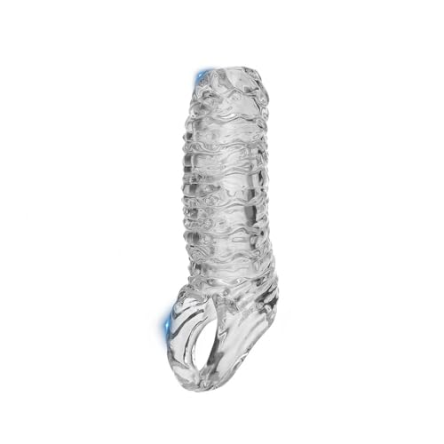 Penis Sleeve, Penis Sleeves Three Ring Reusable Penis Enlarge Sleeves Wave Texture Design Penis Extension Sleeve Male Penis Sleeve for Adult Men (Transparent)