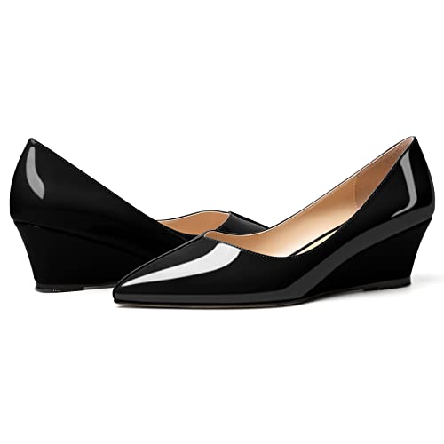 Zamikoo Women's Low Heel Wedge Pumps Shoes 2 Inches Pointed Toe Slip On Heeled Wedge Shoes for Dress Working Evening4