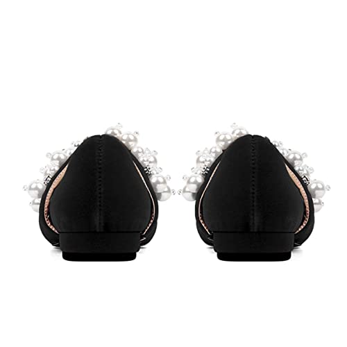 XYD Women's Pointed Toe Velvet Flats Pearl Strap Beaded Mary Janes Stylish Retro Party Dress Shoes4
