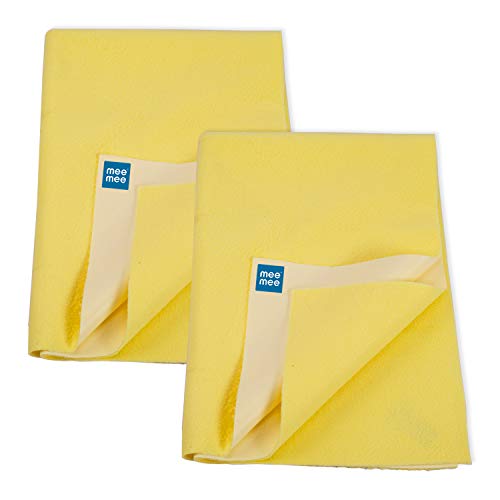 Image of Mee Mee Reusable Water Proof Cotton Bed Protector Sheet /Extra Absorbent Mat /Dry Sheets /Urine Sheet /Dry Mat Pack of 2 (Small, Yellow)(50CmX70Cm)