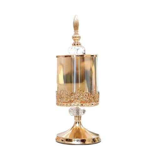 Tarro de cristal europeo de lujo con tapas, chapado en oro, adornos decorativos, decoración del hogar (S)