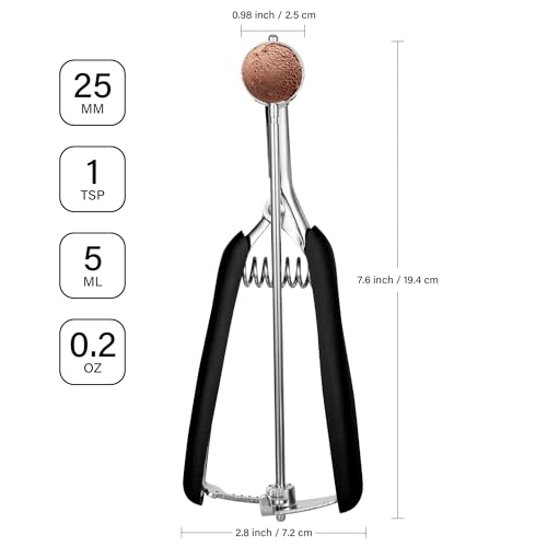 TJ POP Mini Cookie Scoop 2,5cm – Stainless Steel Ice Cream Scoop 5ml with Easy Trigger Release, Good Grip for Mini Ice Cream, Cookies, Melon Balls, Meatballs and Mashed Potato, 1 TSP