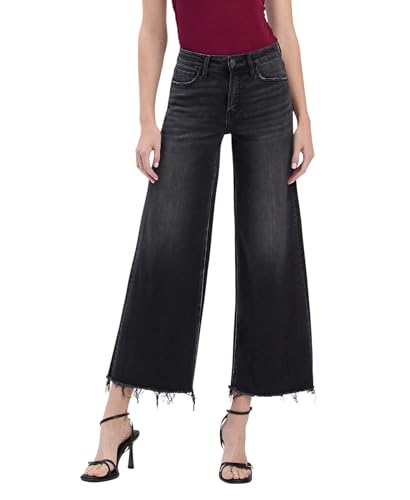 Flying Monkey High Rise Frayed Hem Ankle Wide Jeans F5840