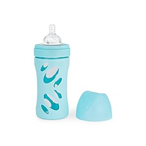 Twistshake Anti Colic Glass Baby Bottle, Infant Feeding Bottle, BPA Free, 260 ml, 2+ Months, Pastel Blue