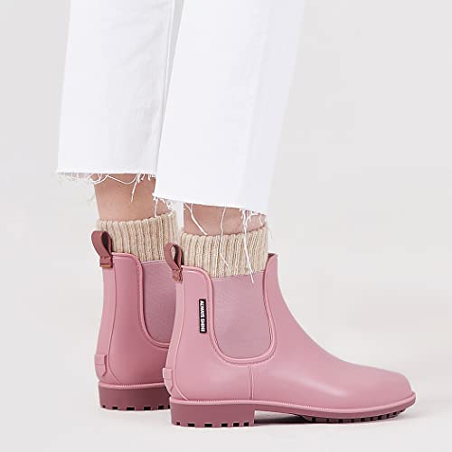 Planone Short rain boots for women and waterproof size 8 garden shoes，anti-slipping chelsea rainboots for ladies with comfortable insoles，stylish light ankle rain shoes and matte outdoor work shoes - Thumbnail 5