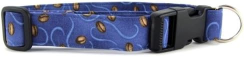 Coffee Beans on Blue Dog Collar with Quick Release Buckle Medium