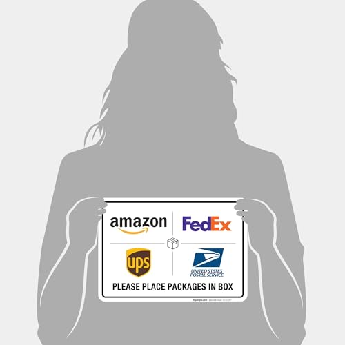 Image of Package Delivery Sign, Please Leave Packages Here Sign, FedEx, Amazon, UPS, USPS, 10x7 Inches, 4 Mil Vinyl Decal Stickers Weather Resistant, Made in USA by Sigo Signs