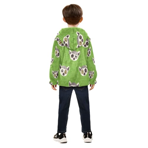 Lemur Faces on Green Background Toddler Fleece Jacket Girl Boys Hooded Fleece Jacket Coat Warm Outwear Zip-up 3-10T4