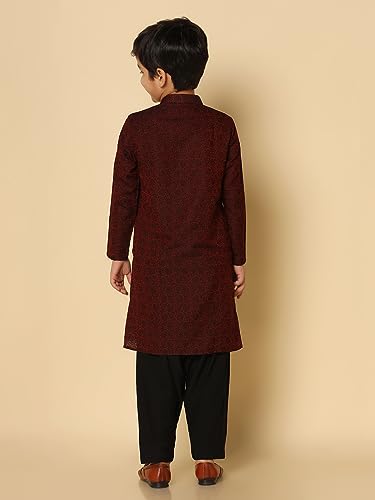 Image of KISAH Kid's Full Sleeves Silk Blend Knee Length Woven Design Maroon Kurta Patiala Set (3-4Y)