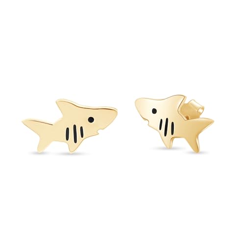 Shark Fish Animal Stud Earring For Women With Push Back In 14K White,Rose Or Yellow Gold Plated Sterling Silver Jewelry Gift For Her2