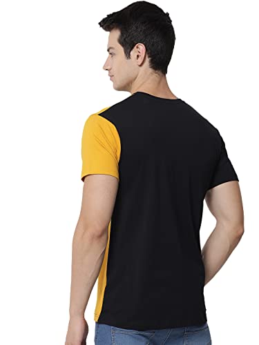 Image of RABBY Men's Cotton Regular Fit Vertical Half-Half Color Block Round Neck T-Shirt