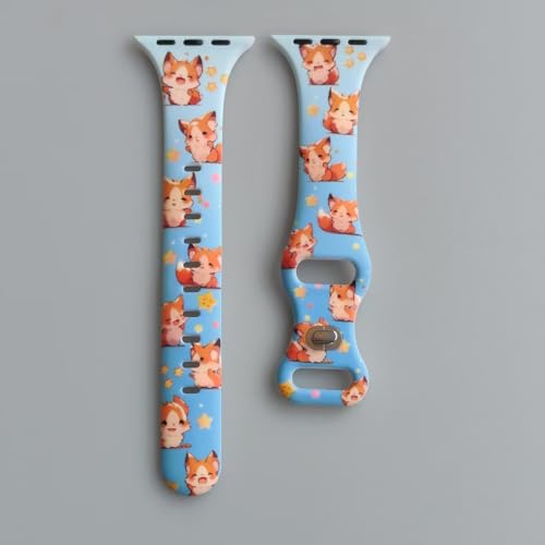 Image of Slim Cute Cartoon Band Printed Compatible with Apple Watch Bands 49mm 46mm 45mm 44mm 42mm 41mm 40mm 38mm Women, Silicone Adorable Printed Fadeless Pattern Design Strap for iWatch Series 11 10 9 8 7 6 5 4 3 2 1SE FOX