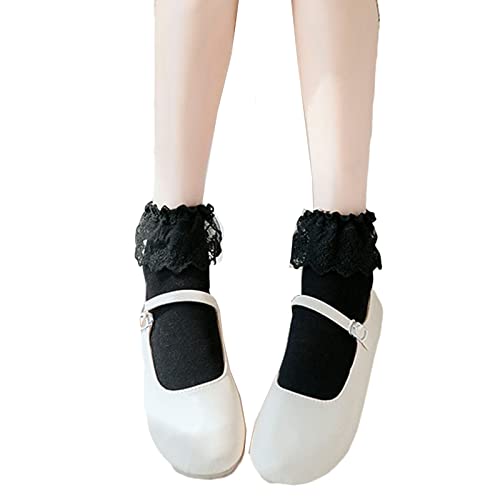 Image of Women's Ruffle Anklet Socks - Breathable Cotton Crew Socks in Solid Colors