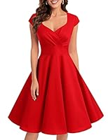 bbonlinedress 1950er Vintage Retro Cocktailkleid Rockabilly V-Ausschnitt Faltenrock Red M