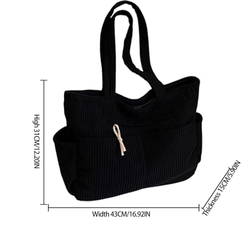 Image of Corduroy Tote Bag for Women, Multiple Pockets Large Hobo Shoulder Bag for Office & Shopping, Zipper Casual Handbags