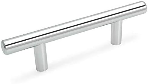 10 Pack 305-030CH Polished Chrome Cabinet Hardware Euro Style Bar Handle Pull - 3" Hole Centers, 5-3/8" Overall Length