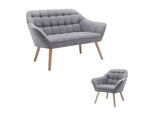 Vente-unique - Canapé 2 Places et Fauteuil en Tissu Gris Caserta