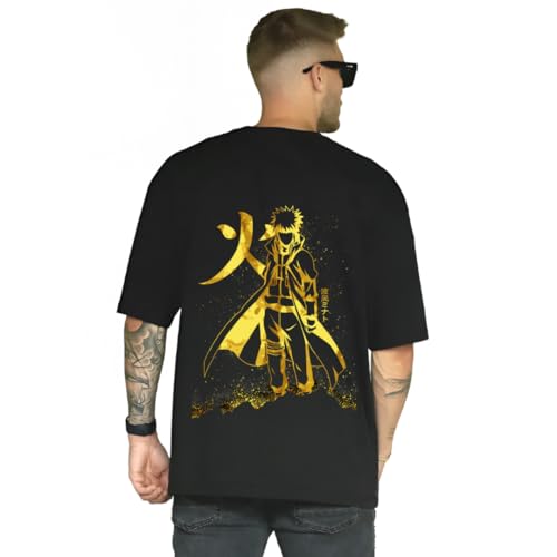 Image of HUMBE Oversized T Shirts for Men Half Sleeve Fit Drop Shoulder Casual T-Shirt | Black Printed Round Neck T-Shirt for Men