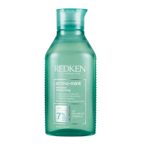 REDKEN - Shampoing Amino Mint - Purifie Les Racines Grasses & Soulage Le Cuir Chevelu Irrité - Hydrate Les Pointes Sèches - Fortifie les Longueurs - Cheveux Gras - Homme & Femme - 300 ml