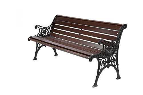 Sellon 24® parkbänk, väderbeständig trädgårdsbänk, gjutjärn, massivt trä, furutram, trädgårdsmöbler, sittbänk (0121)