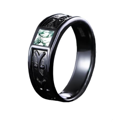 Men's Moss Agate Ring Black Gold Plated Square Moss Agate Gemstone Genuine Ring for Men Engagement Valentine's Day Statement Promise Jewelry Gift4