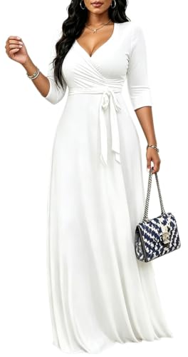 Image of CaniBtr Maxi Dresses for Women Plus Size 3 /4 Sleeve Long Dress with Belt