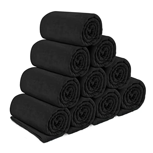 EIUE 10 Pack of Bulk Flannel Fleece Blankets,Ultra Soft Twin Size Full Body Warming Premium Throw Blankets for Homeless Donate,Wedding Guest Gift,Hotel Wholesale(Black)