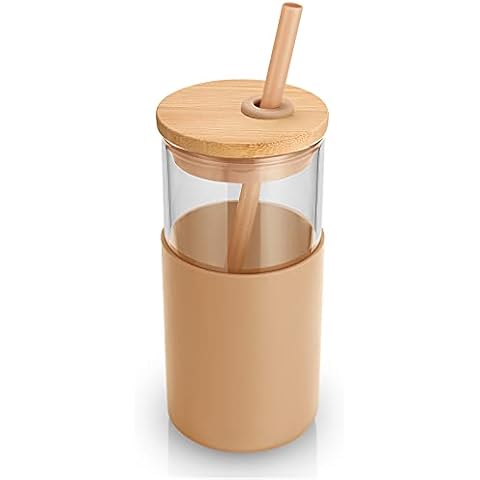 tronco 16 oz Glass Tumbler with Straw and Bamboo Lid Cover