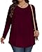 JOELLYUS Plus Size Tops for Women Fall Long Sleeve Shirts Casual Crew Neck Pleated Tunic Blouse Winter (Burgundy, 2XL)