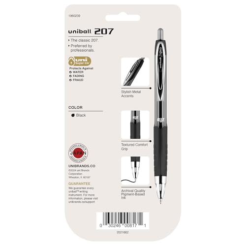 Bolígrafos Retráctiles Gel Uni-Ball 207, Punta Mediana 0.7mm, Negro, Pack 5 miniatura 2