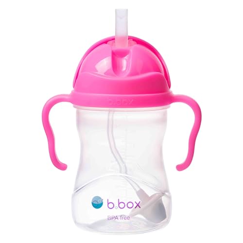 b.box Sippy Cup with Weighted Straw. Drink from any Angle, Leak Proof, Spill Proof, Easy Grip. BPA Free, Dishwasher Safe. For Babies 6m+ to Toddlers (Pink Pomegranate, 8oz)