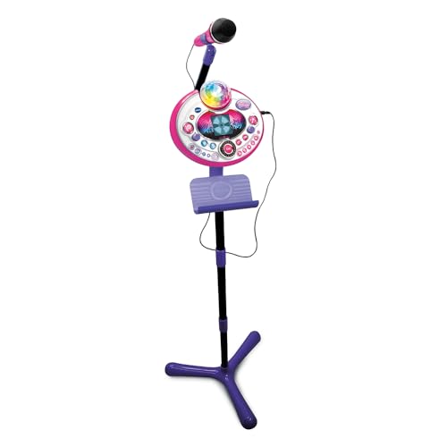 VTech - Kidi Superstar LightShow Rose, Micro sur Pied 8 en 1, Microphone Karaoké Enfant avec Boule Disco, Apprentissage du Chant et Jeux, Cadeau Enfant Dès 5...