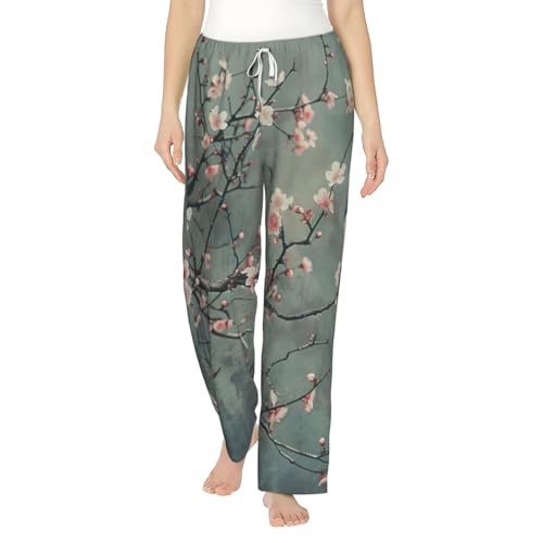 Pantalones de pijama para mujer con estampado de flores de cerezo